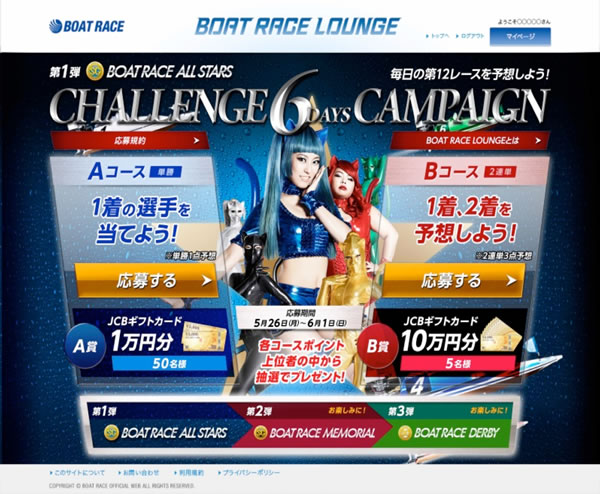 【BOAT RACE LOUNGE 「CHALLENGE 6DAYS CAMPAIGN」サイトイメージ】